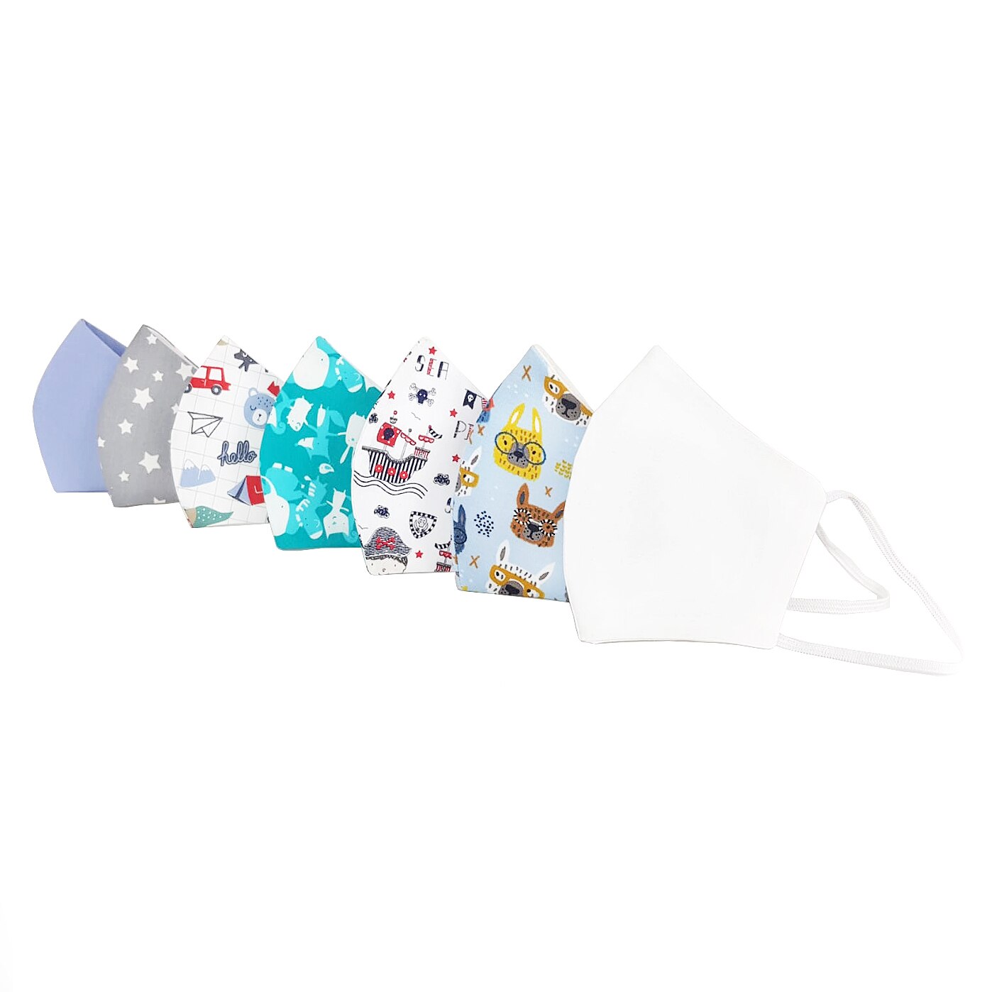 Set 7 Masti protectie faciala asortate ADULTI, BLUES, reutilizabile, bumbac, 3 straturi, anatomice, cu elastic