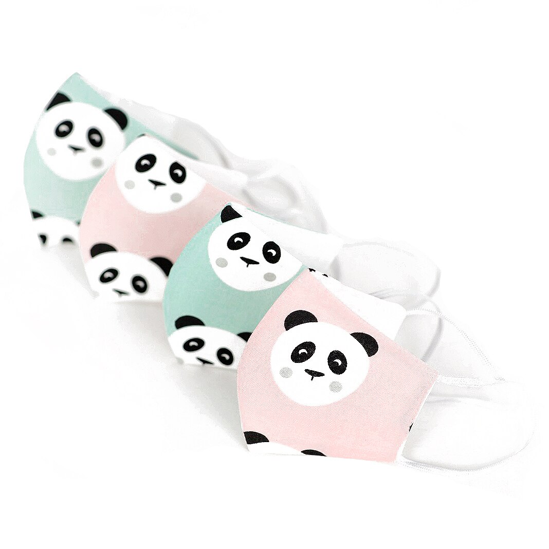 Set 4 Masti protectie faciala ADULTI, model PANDA, reutilizabile, bumbac, 3 straturi, anatomice, cu elastic