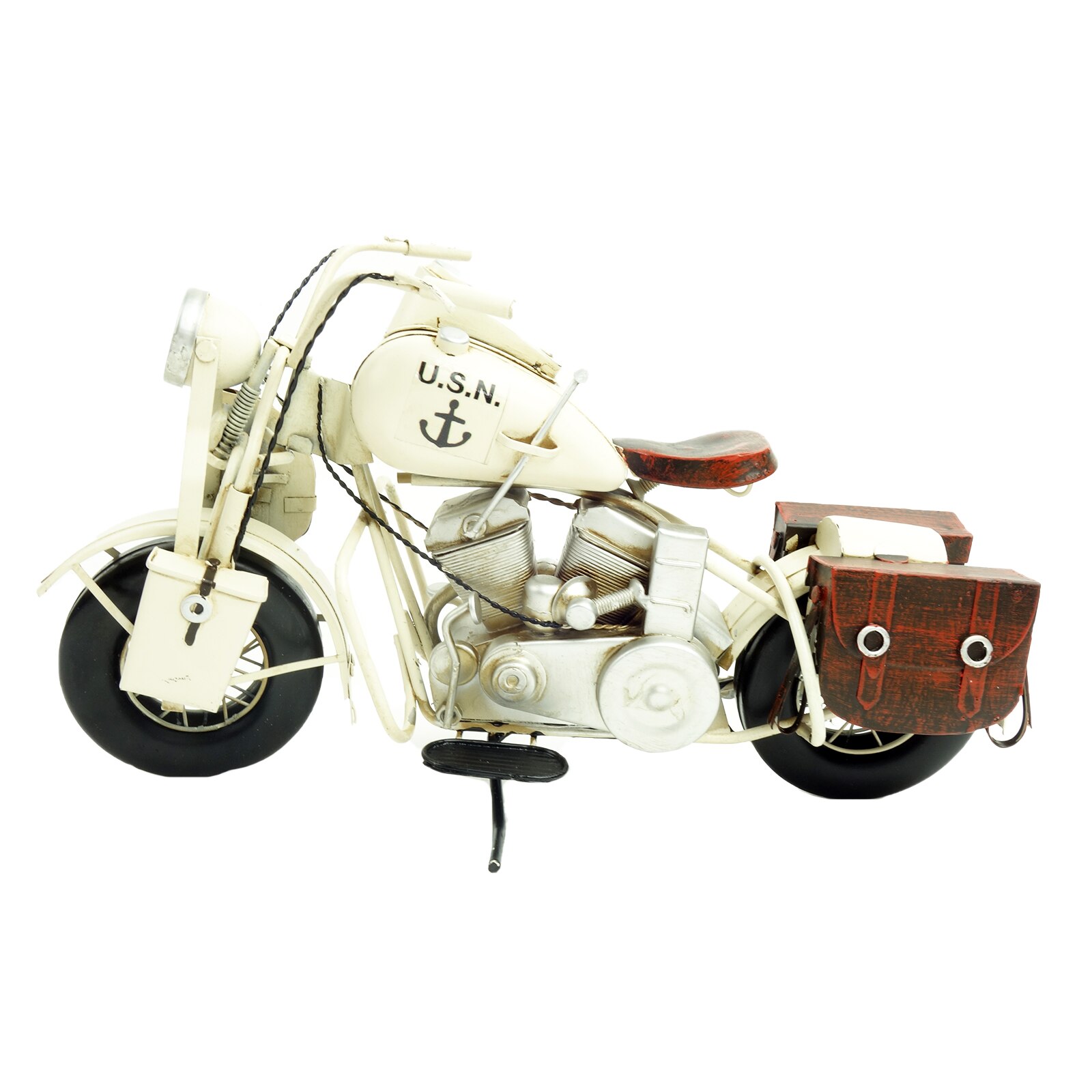 Decoratiune in forma de motocicleta de metal, vintage, 33 cm, crem