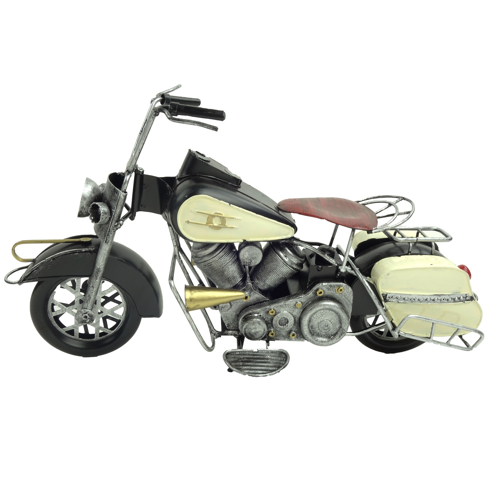 Decoratiune in forma de motocicleta de metal, vintage, 38 cm, crem