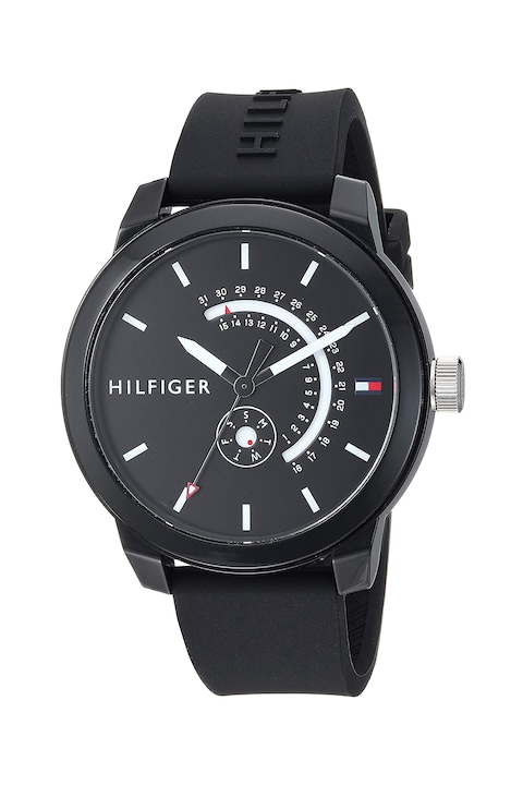 Tommy Hilfiger, Multifunkciós karóra szilikonszíjjal, Fekete