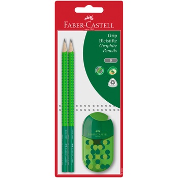 Set 2 buc creioane grafit/blister Faber-Castell Grip Two Tone, cu ascutitoare, verde Set 2 buc creioane grafit/blister Faber-Castell Grip Two Tone, cu ascutitoare, verde