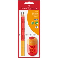 Set 2 buc creioane grafit/blister Faber-Castell Grip Two Tone, cu ascutitoare, rosu
