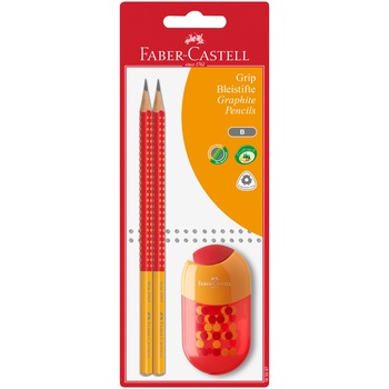 Set 2 buc creioane grafit/blister Faber-Castell Grip Two Tone, cu ascutitoare, rosu Set 2 buc creioane grafit/blister Faber-Castell Grip Two Tone, cu ascutitoare, rosu