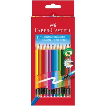 Creioane colorate Faber-Castell Eco, cu guma, 12 culori/set Creioane colorate Faber-Castell Eco, cu guma, 12 culori/set