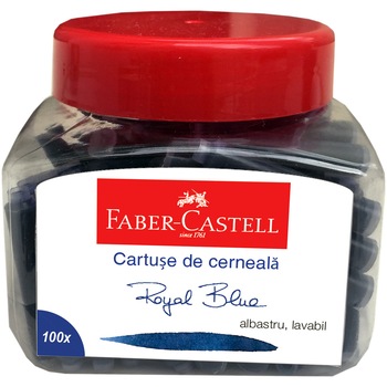 Cartuse cerneala Faber-Castell 100 buc/borcan, mici, albastru Cartuse cerneala Faber-Castell 100 buc/borcan, mici, albastru