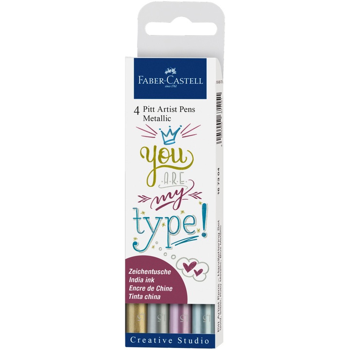 Маркери Faber-Castell Pitt Artist Pens, 4 броя/комплект, Металически цветове