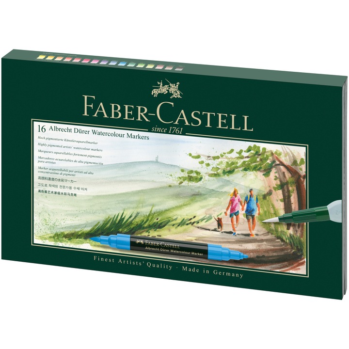 Акварелни маркери Faber-Castell Albrecht Durer, 16 бр / комплект, Подаръчна кутия с аксесоари