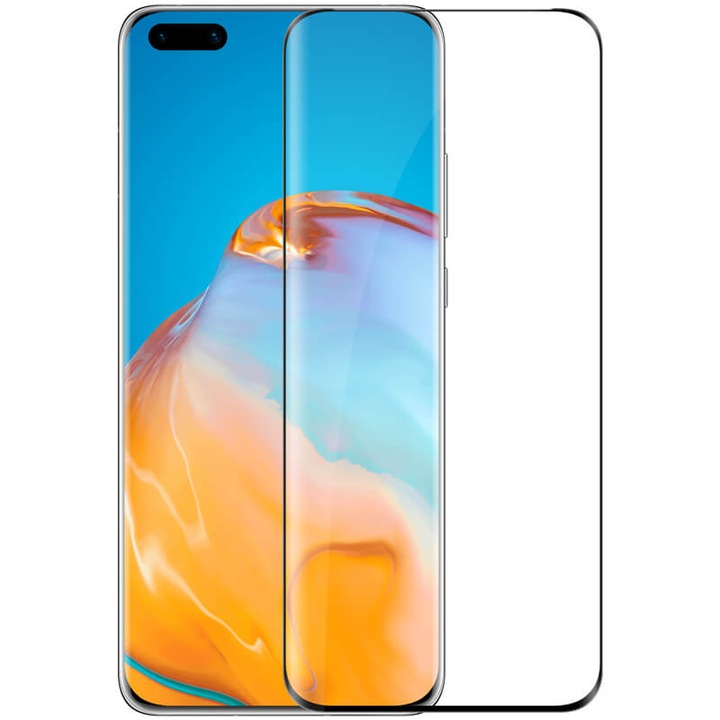 Стъклен Протектор за Huawei P40 Pro, 9D Технология, Full Glue, Full Cover, Черен