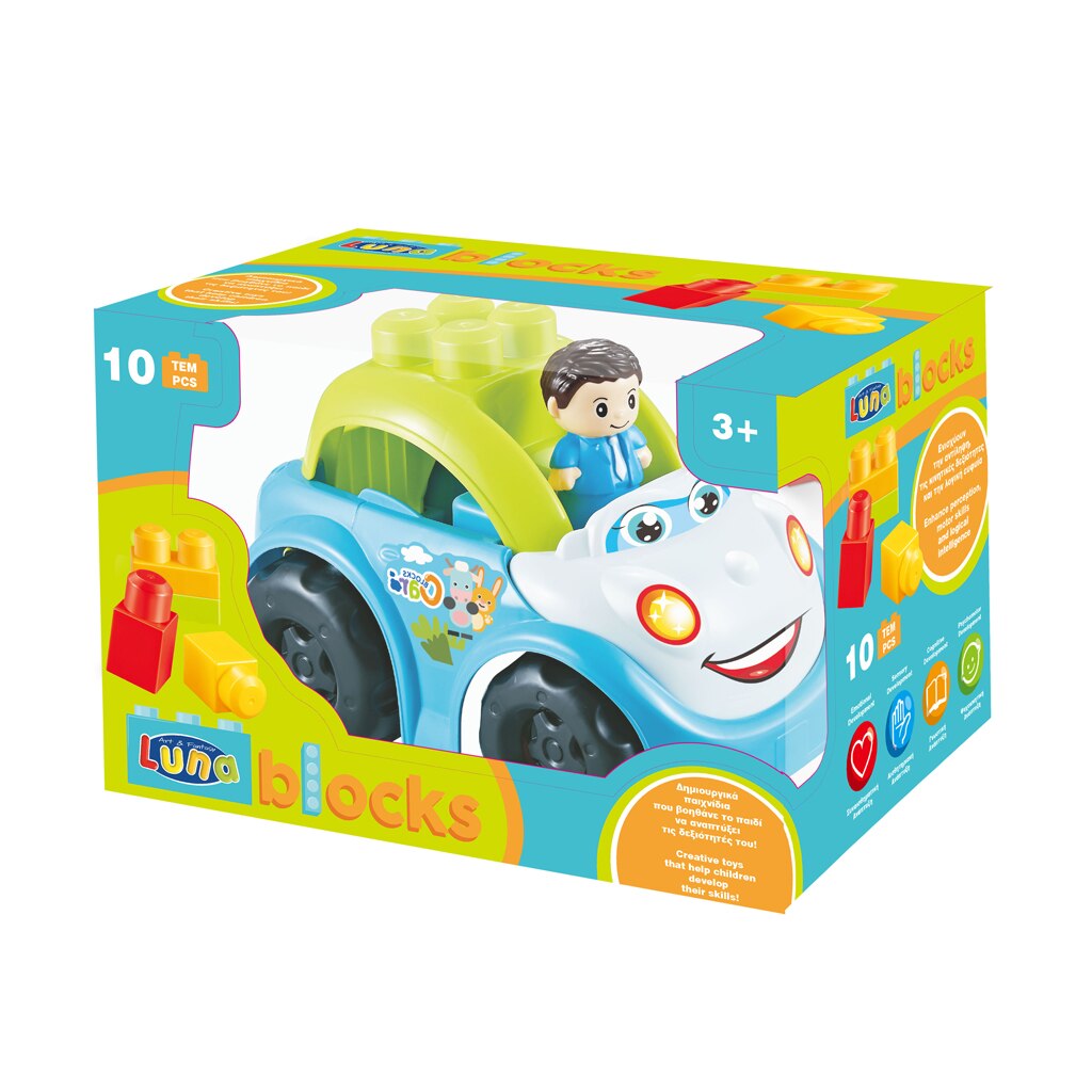 Set constructie masina,10 piese, baieti, Luna