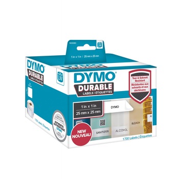 Etichete termice DYMO DY1933083 LabelWriter Durable, multifunctionale patrate, 25mmx25mm, polipropilena alba, 1 rola/cutie, 1700 etichete/rola, 1933083 Etichete termice DYMO DY1933083 LabelWriter Durable, multifunctionale patrate, 25mmx25mm, polipropilena alba, 1 rola/cutie, 1700 etichete/rola, 1933083