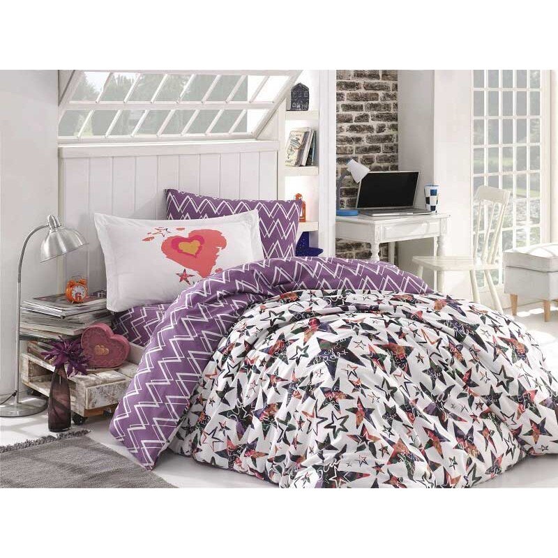 Lenjerie de Pat 1 Persoana, 2 Fete, 100% Bumbac Poplin - Extra Confort Carmen, Mov