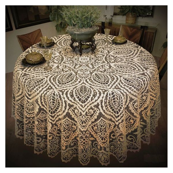 Fata de masa Jacquard, Mirej, Rotund, 160 cm, Bej crem