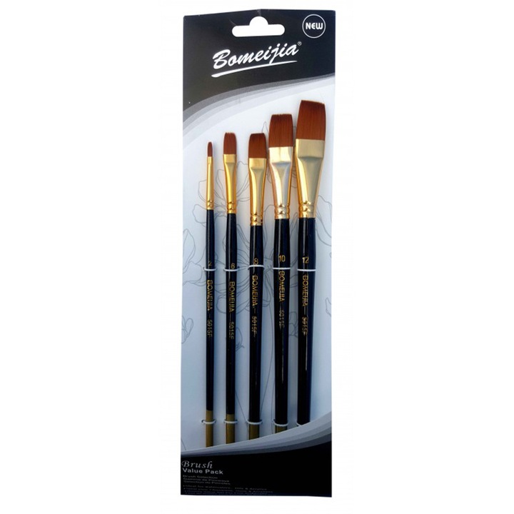 Set 5 Pensule Sintetice, Bomeijia, Varf Drept