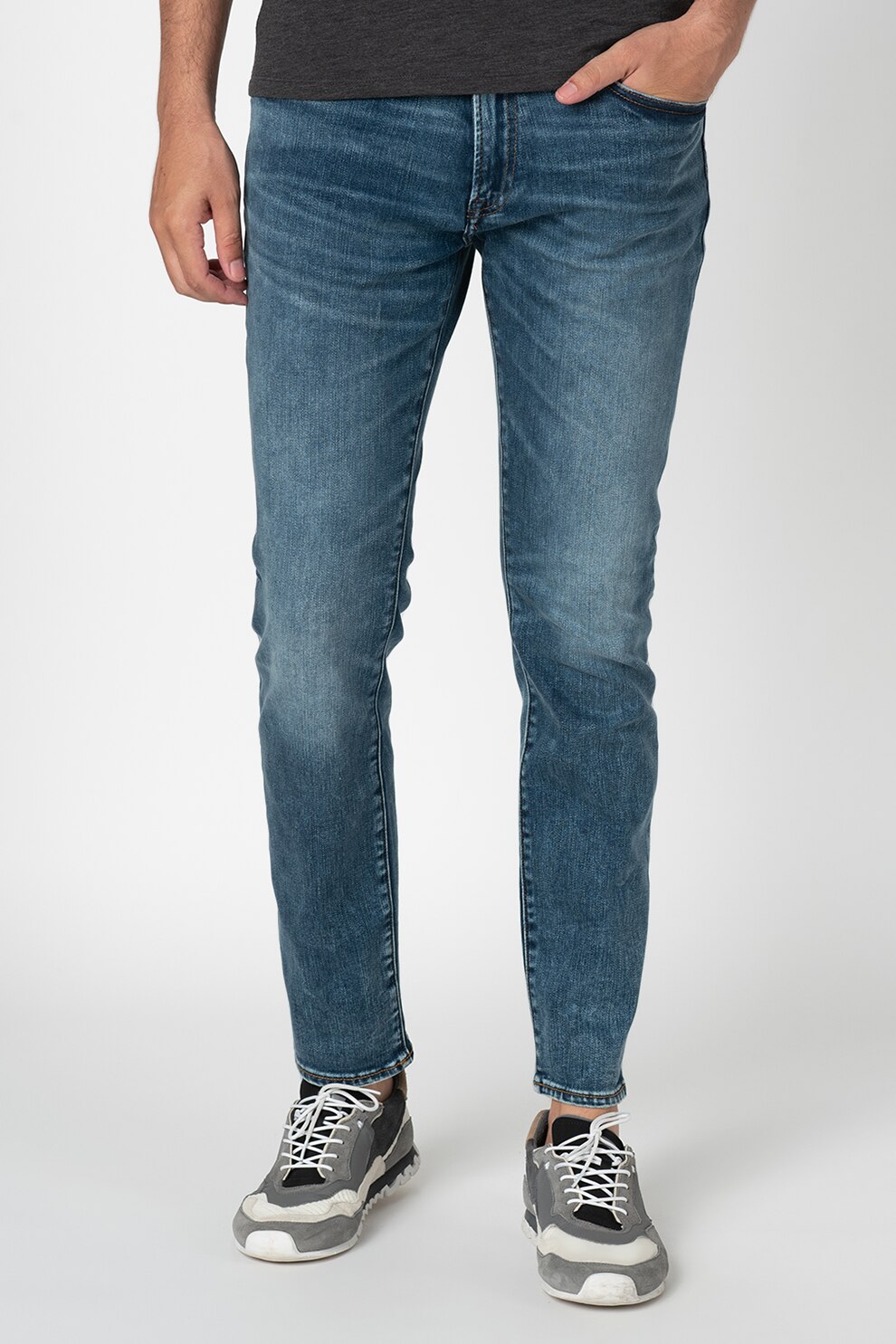 GAP, Blugi skinny cu aspect decolorat, Albastru inchis, W33-L32