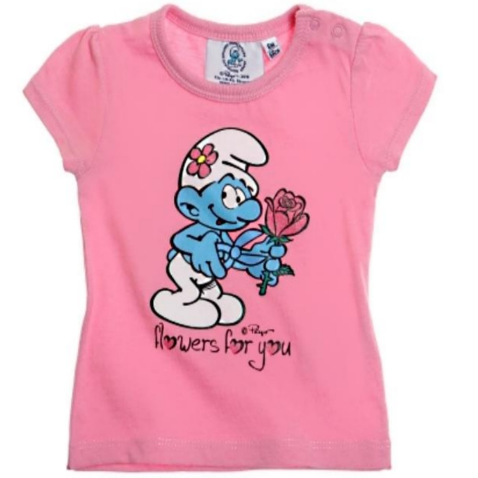 Bluza bebe The Smurfs, maneca scurta, Roz