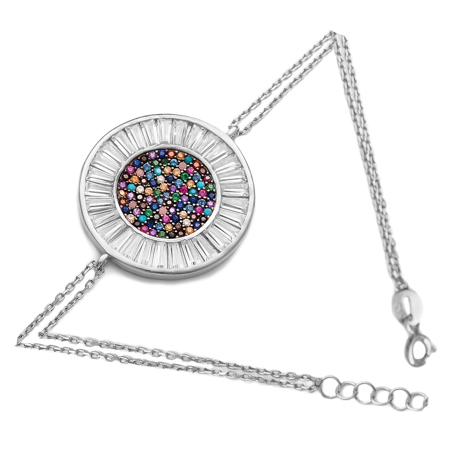 Bratara Argint Curcubeu M3, cristale zirconii multicolore si baghete albe, Muranos