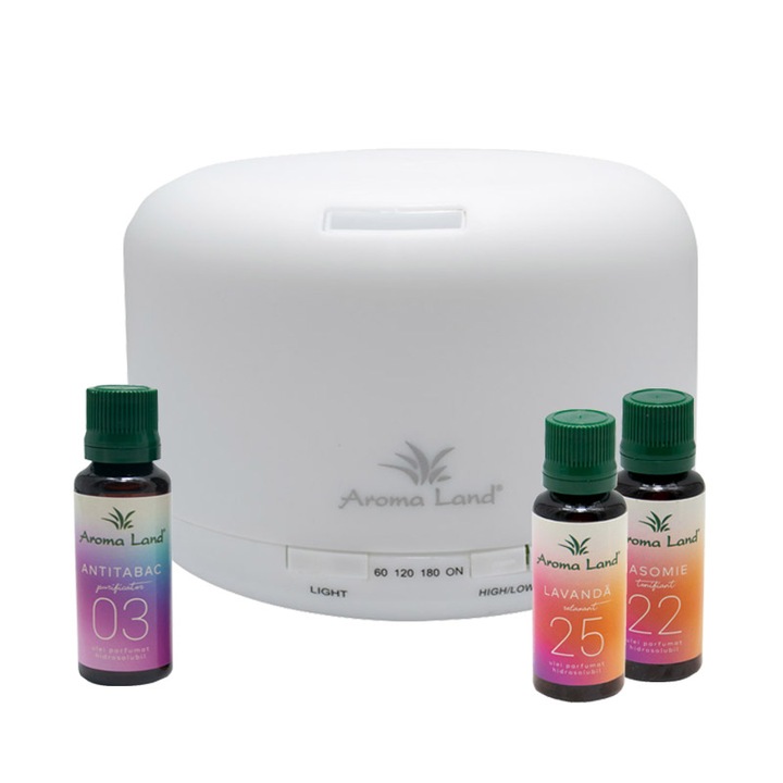 Pachet Aroma Difuzor Relax + 3 uleiuri hidrosolubile, Aroma Land, 30 ml
