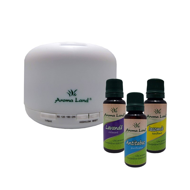 Pachet Aroma Difuzor Relax + 3 uleiuri hidrosolubile, Aroma Land, 30 ml