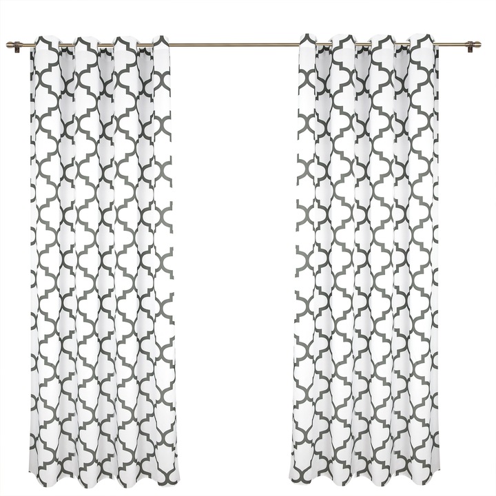 Draperie Mate Maroco Alb-Gri Inchis, 145x250 cm