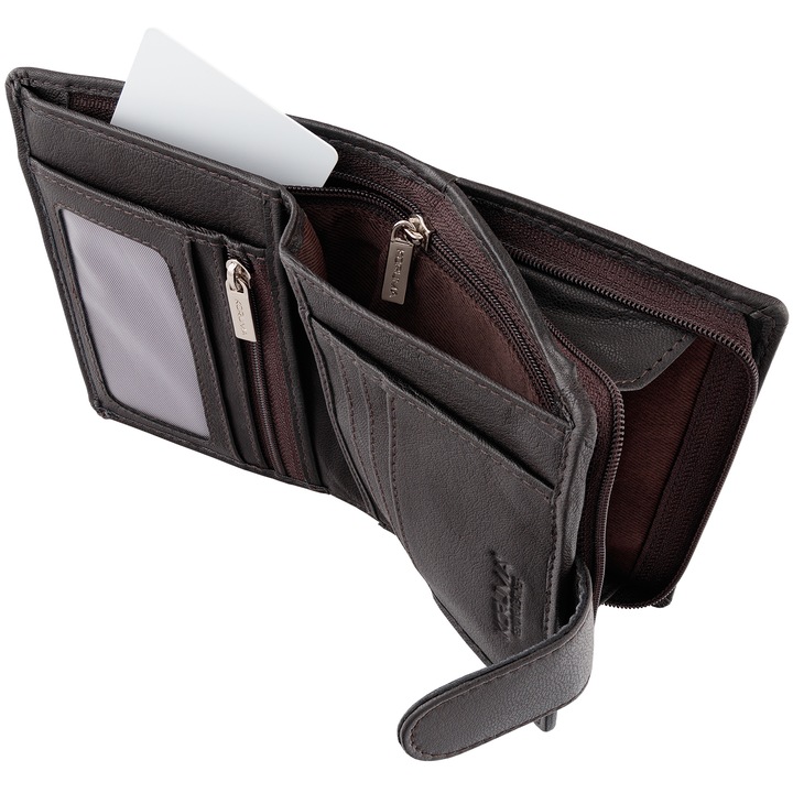 Мъжки портфейл Koruma, SM-906GBR, Естествена кожа, Джоб за лична карта, Кафяв