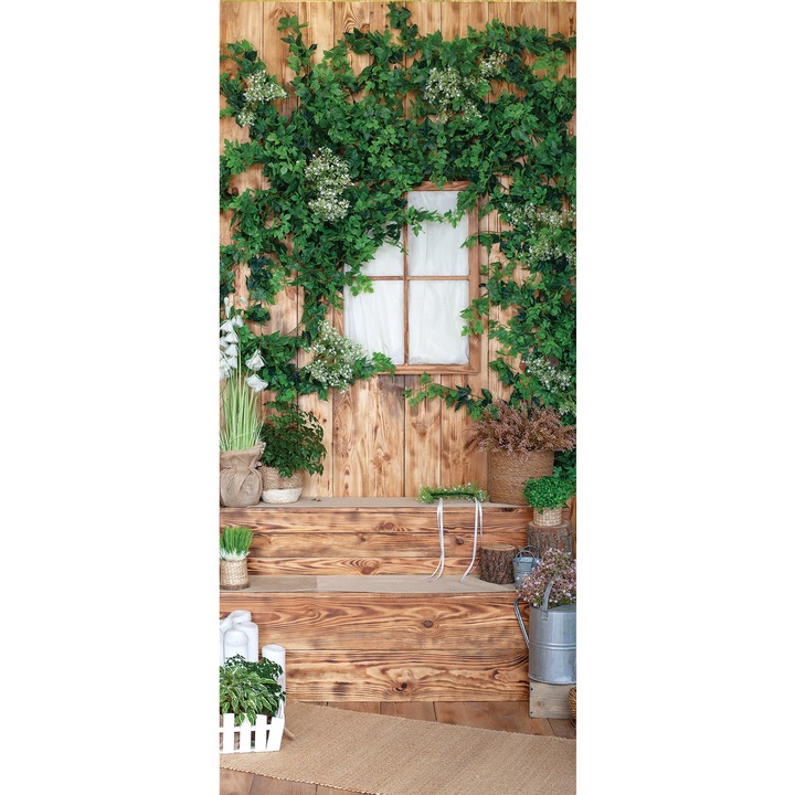 Autocolant imprimat pentru usa, Orafol, Decor verde, multicolor, 92x205 cm
