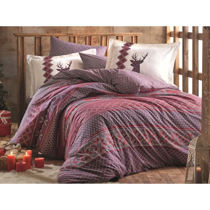 Set Lenjerie de pat, 2 Persoane, 100% Bumbac Poplin - Extra Confort Clarinda -Bordo