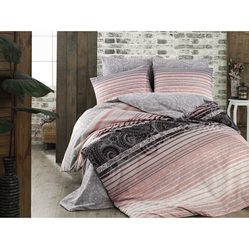 Set Lenjerie de pat, 2 Persoane, Bumbac 100% ranforce - Extra Confort Denisa, Somon