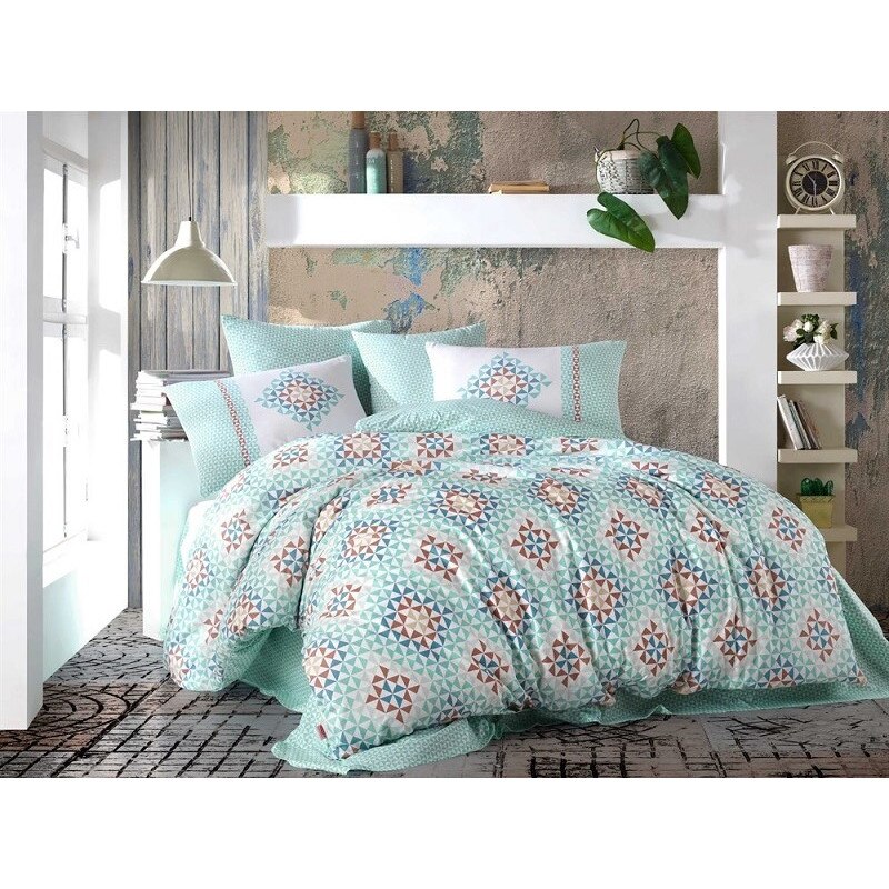 Set Lenjerie de pat, 2 Persoane, Bumbac 100% ranforce - Extra Confort Destina, Turquoise