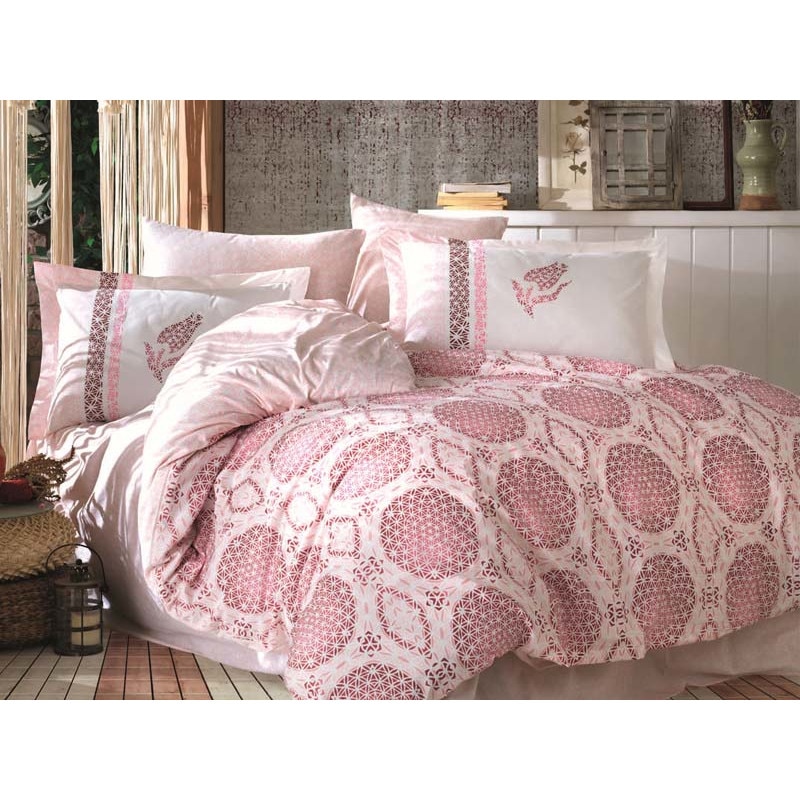 Set Lenjerie de pat, 2 Persoane, Bumbac 100% Poplin - Extra Confort Diamond, Bordo