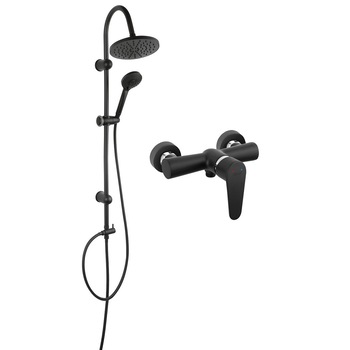 Pachet 2in1 Coloana de dus Ferro Rondo, cu baterie dus Negru Mat Algeo, set bara dus Negru Mat, dus fix, para dus mobila Pachet 2in1 Coloana de dus Ferro Rondo, cu baterie dus Negru Mat Algeo, set bara dus Negru Mat, dus fix, para dus mobila