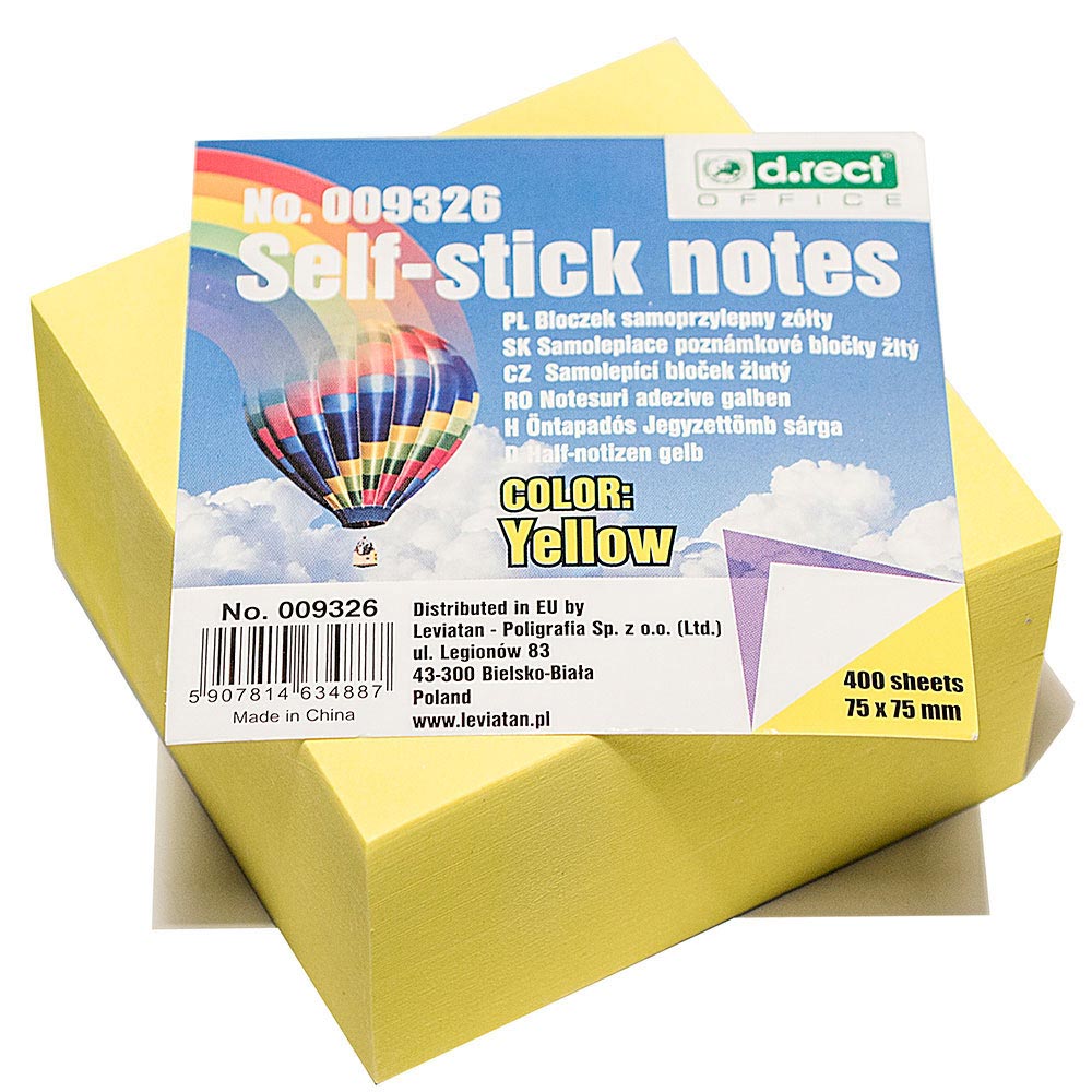 Bloc de notite adezive D.Rect Office, 51 x 51 mm, 400 file, Galben