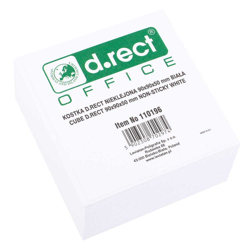 Cub notite adezive D.rect Office, 90 x 90 mm, Albe