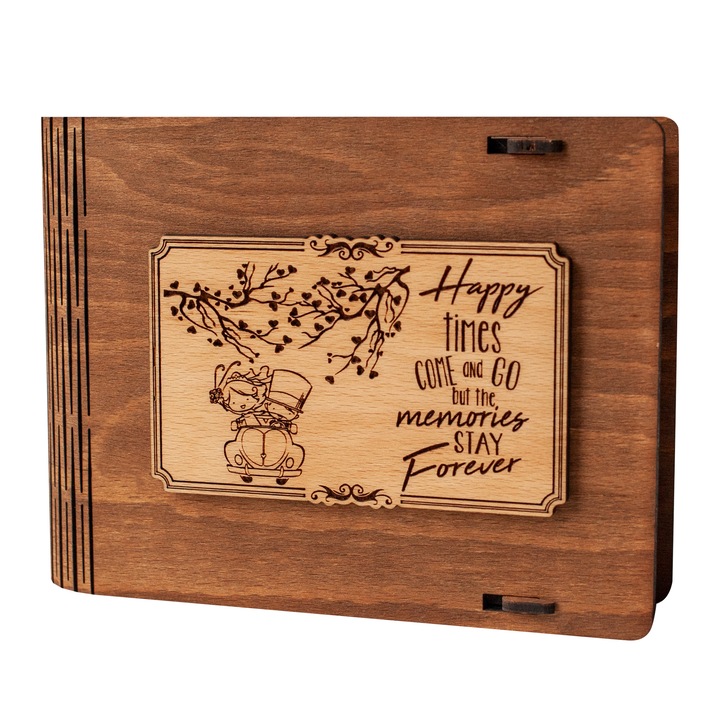 Cutie medie din lemn pentru stick USB VintageBox personalizata prin gravare model "Impreuna pentru totdeauna" culoare nuc Inchis
