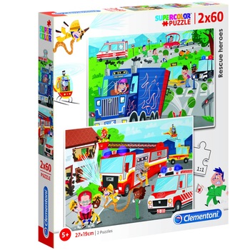 Puzzle Clementoni, Rescue heroes, 2 in 1, 2x60 piese Puzzle Clementoni, Rescue heroes, 2 in 1, 2x60 piese