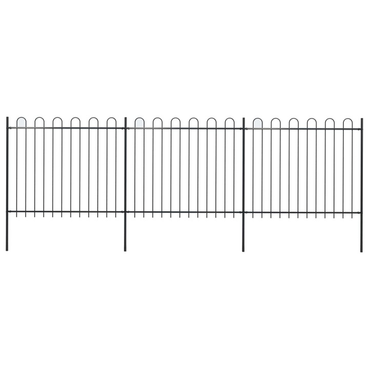 Gard de gradina cu varf curbat vidaXL, negru, 5,1 m, otel 8 kg 277676