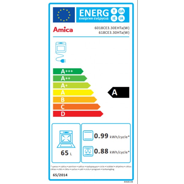 Aragaz electric AMICA 507CE2.30EHDSM, Plita vitroceramica 4 zone, Cuptor multifunctional, 50 cm, 62 l, Clasa A, Negru