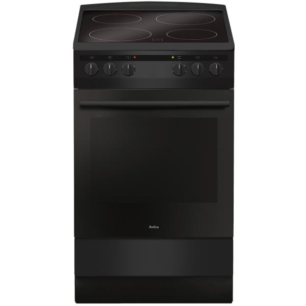 Aragaz electric AMICA 507CE2.30EHDSM, Plita vitroceramica 4 zone, Cuptor multifunctional, 50 cm, 62 l, Clasa A, Negru