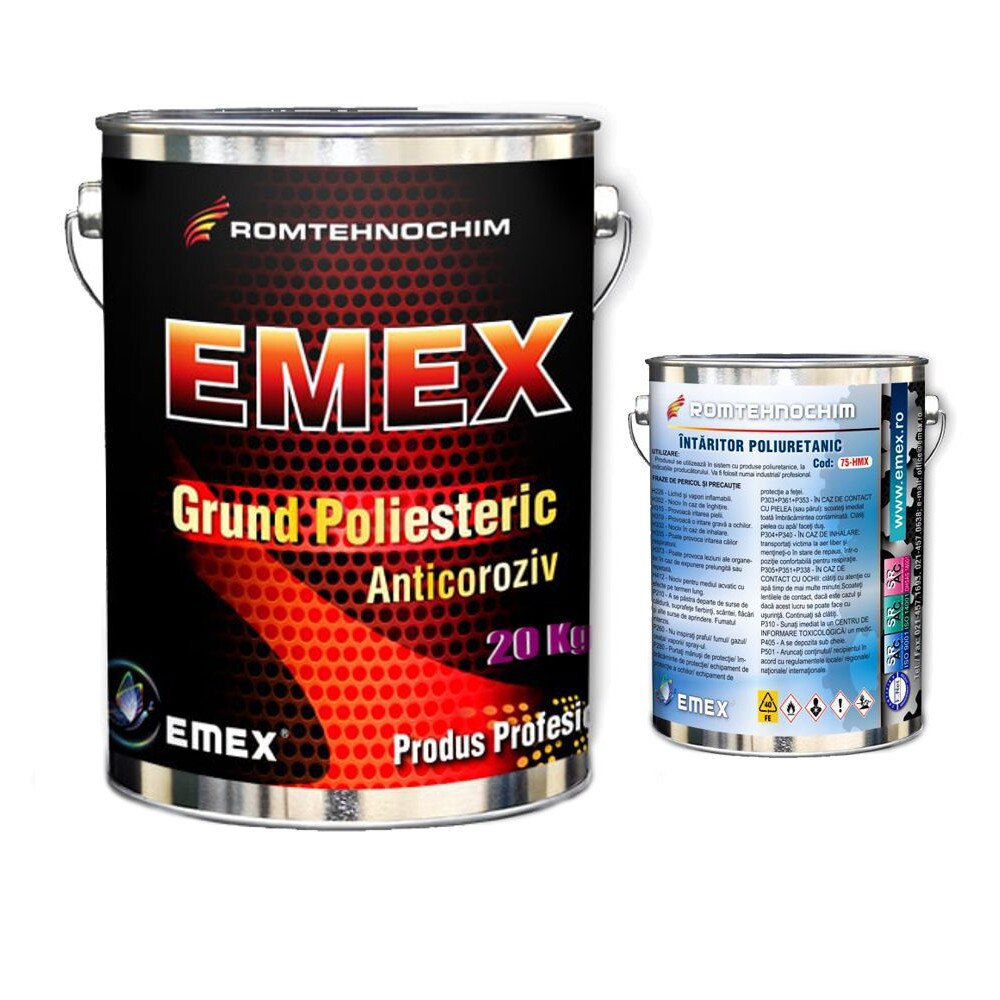 Grund Poliesteric Antirugina “Emex”, Rosu, Bidon 20 Kg, Intaritor inclus