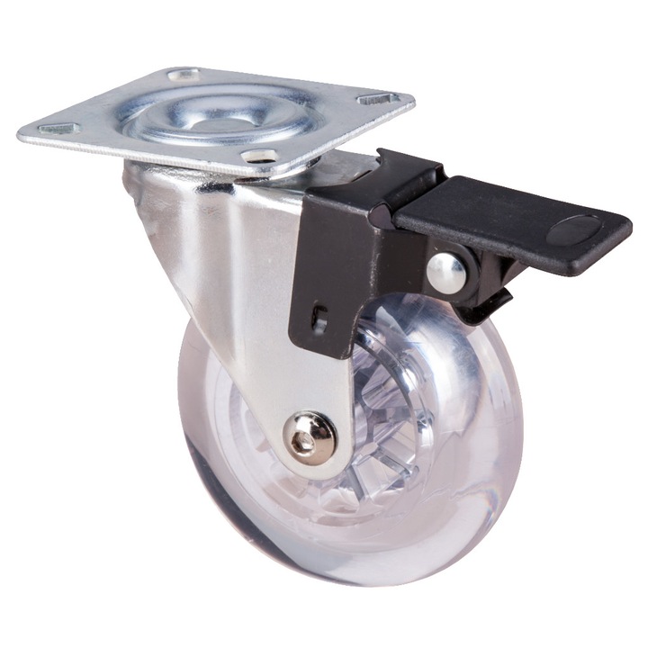 EvoTools Átlátszó bútorkerék fékkel, Forgatható, Átmérő 75 mm