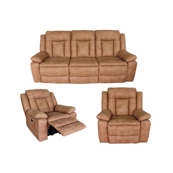 Set Ackerley Whisky, canapea 3 loc cu 2 reclinere manuale si 2 fotolii cu recliner manual, stofa poliester nubuck Set Ackerley Whisky, canapea 3 loc cu 2 reclinere manuale si 2 fotolii cu recliner manual, stofa poliester nubuck