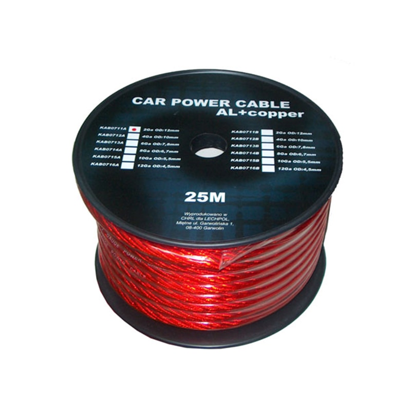 Cablu Putere Cupru - Aluminiu, 6GA, 7.8 mm / 13.29 mm2, Lungime 25 metri, Rosu