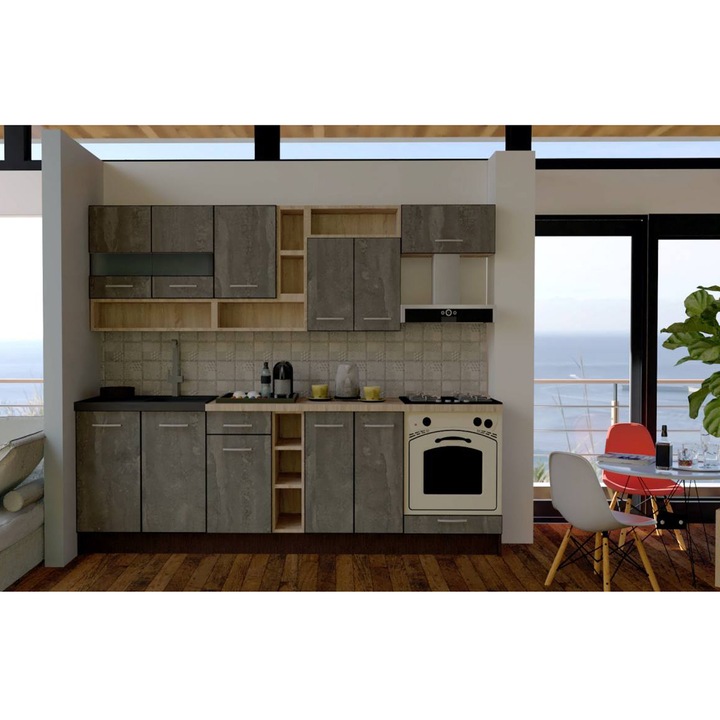 Set Bucatarie Genarom Cossy New 260 Wenge / K352, 260 x 200 - 230 x 60 cm