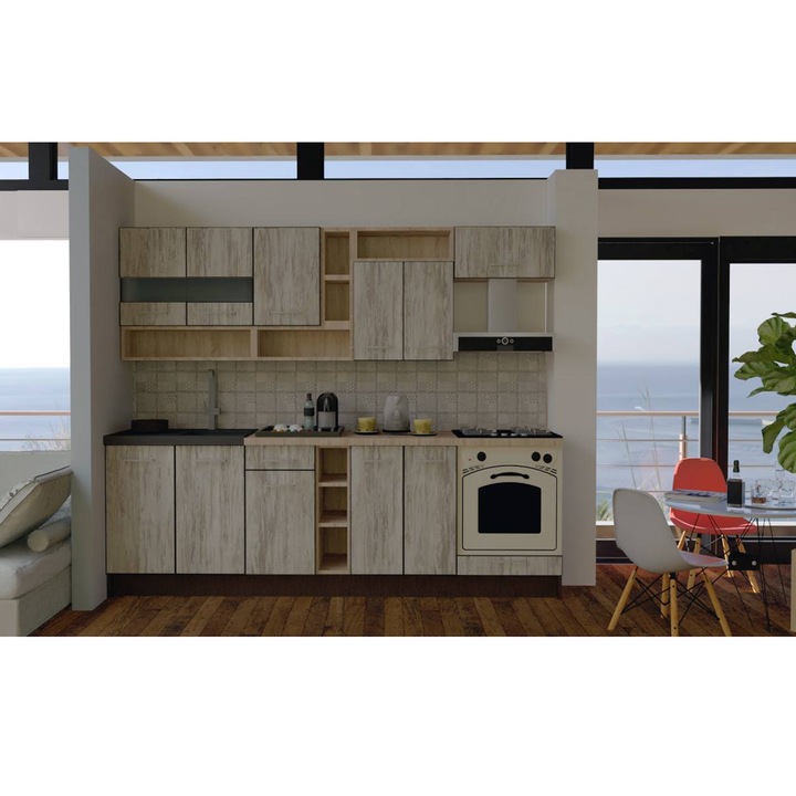 Set Bucatarie Genarom Cossy New 260 Wenge / K084, 260 x 200 - 230 x 60 cm