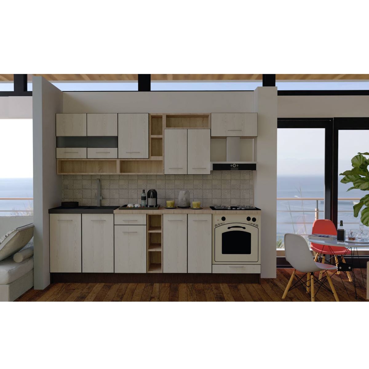 Set Bucatarie Genarom Cossy New 260 Wenge / K010, 260 x 200 - 230 x 60 cm