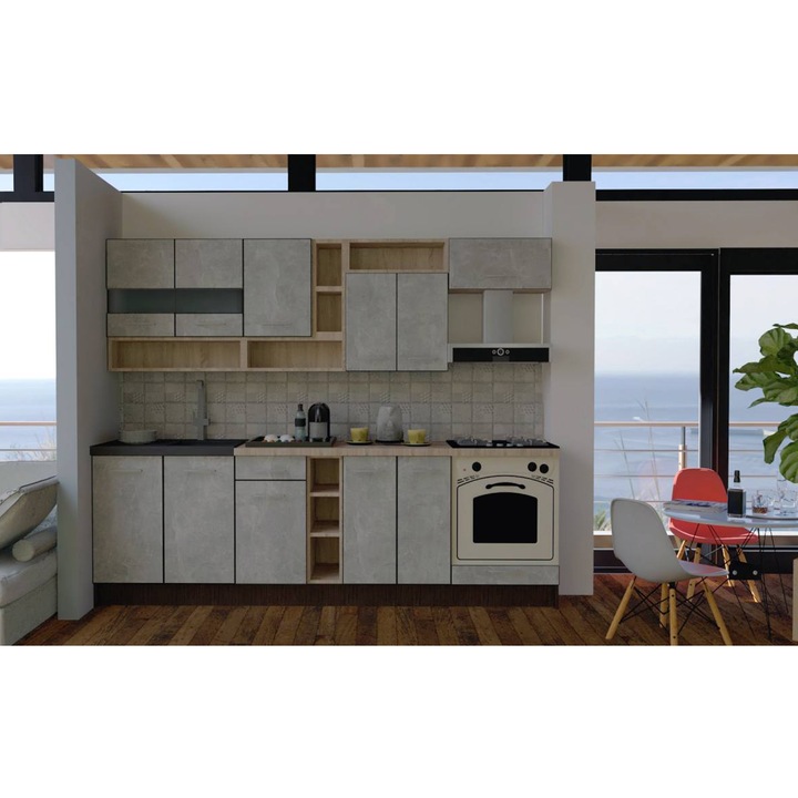 Set Bucatarie Genarom Cossy New 260 Wenge / Decor 4298, 260 x 200 - 230 x 60 cm