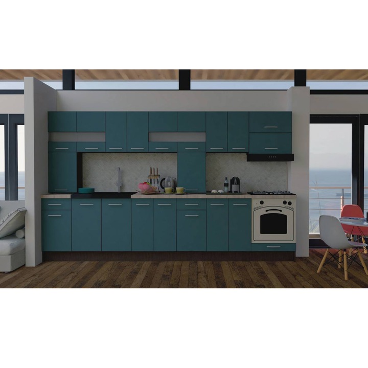 Set Bucatarie Genarom Max New 340 Wenge / Decor 0244, 340 x 205 - 230 x 60 cm