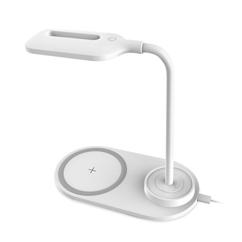 Lampa Led 3W de birou, Platinet 45247, cu incarcator Qi wireless 5W, brat reglabil, 3 nivele de iluminare, USB tip C, alba Lampa Led 3W de birou, Platinet 45247, cu incarcator Qi wireless 5W, brat reglabil, 3 nivele de iluminare, USB tip C, alba