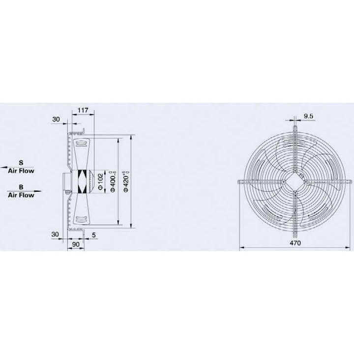 Ventilator Industrial Axial refulare,YWF-4E-400B, 400 mm diametru, 220V
