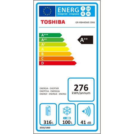 Combina frigorifica Toshiba GR-RB440WE-DMJ, 416 l, NoFrost, Touch control, Clasa A++, H 188 cm Gri
